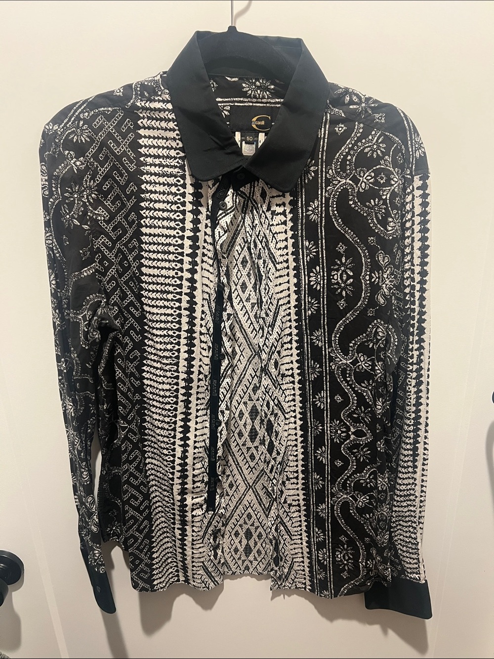Vintage Just Cavalli Black and White Patterned Casual Button-Down Shirt